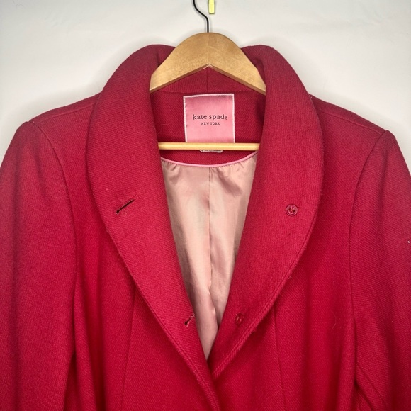 Kate Spade New York Single Breasted Belted High Neck Red Coat Size L Wool Blend - Picture 7 of 15